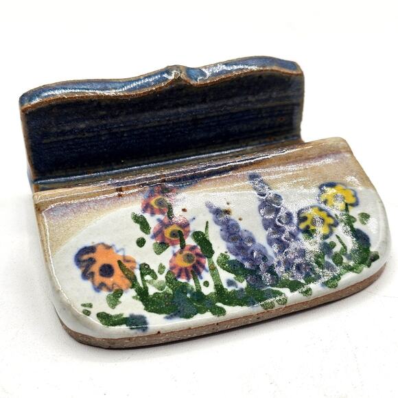 Handmade Floral Pottery Holder Multicolor Rustic Office Desk Organizer - Picture 1 of 4
